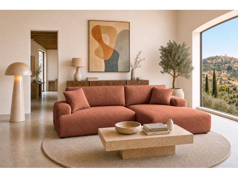 Elias - canapé d'angle convertible tissu chenille 3 places terracotta gauche - Conforama B