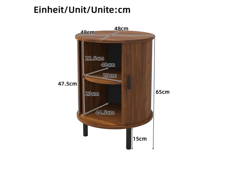  Bout de canapé rond 48 x 48 x 65 cm avec porte coulissante, rangement 2 niveaux, décor noyer  - Conforama C