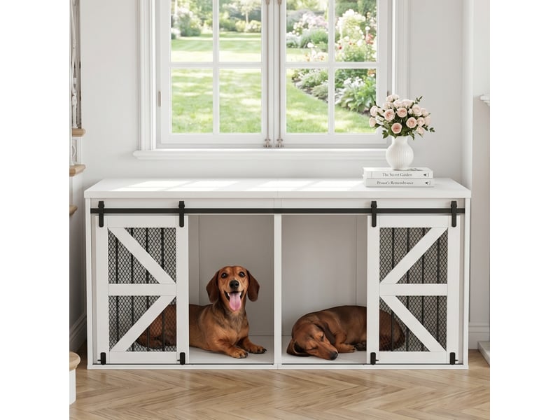  Cage d’intérieur 2 compartiments 160x60x75 cm mdf métal blanc à portes coulissantes  - Conforama E