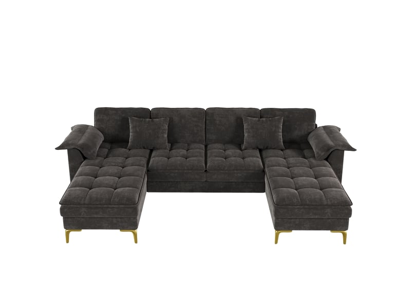  Canapé d'angle panoramique fixe 4 places tissu gris  - Conforama A