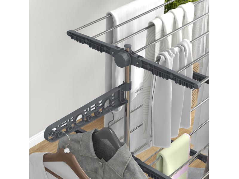 Séchoir à linge tour pliable 3 niveaux en acier gris avec roulettes - Conforama E