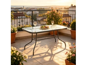 Table à manger extérieure rectangulaire pour 8 personnes avec trou de parasol et pieds antidérapants, 120 × 80 × 70 cm