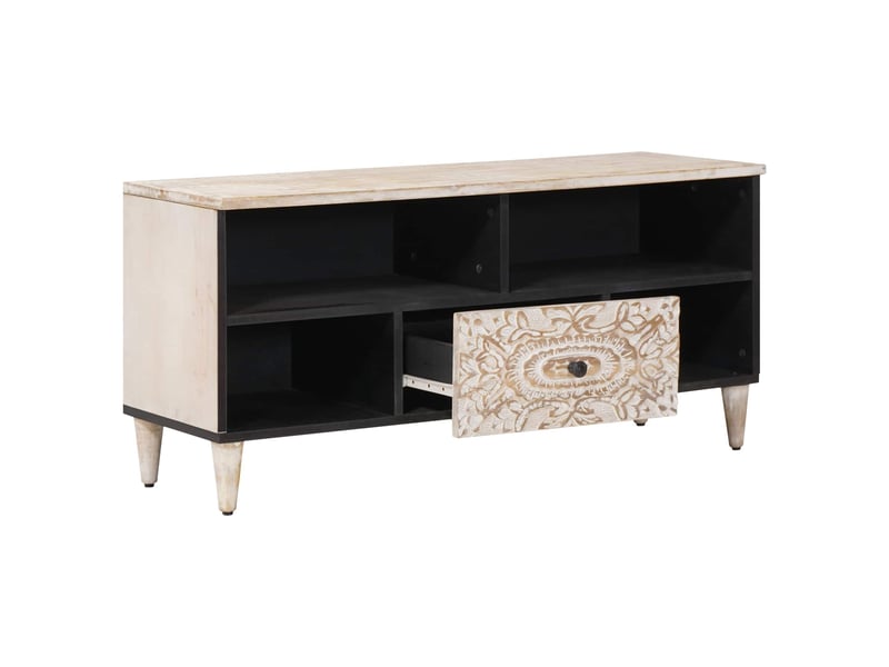  Meuble tv - banc tv - meuble de rangement blanc 100 x 33,5 x 46 cm bois de mangue massif  - Conforama A