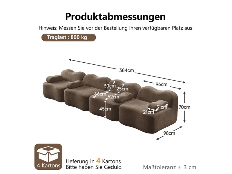  Canapé droit modulaire 4 places en velours marron, forme ondulée et assise profonde pour votre salon  - Conforama C