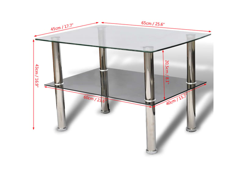  Table basse | table d'appoint salon avec 2 étagères verre  - Conforama E