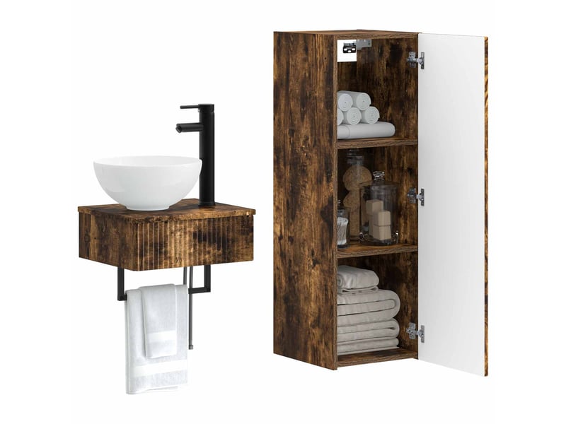 Ensemble de mobilier de salle de bain 2 pcs chêne fumé shl6339 - Conforama C
