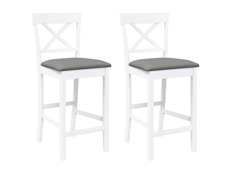  Lot de 2 tabouret de bar avec coussins en bois massif blanc et caoutchouc shl53367  - Conforama A