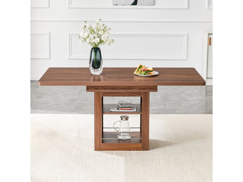  Table à manger extensible led avec rangements, table salle à manger 4-8 personnes, mdf, noyer  - Conforama C