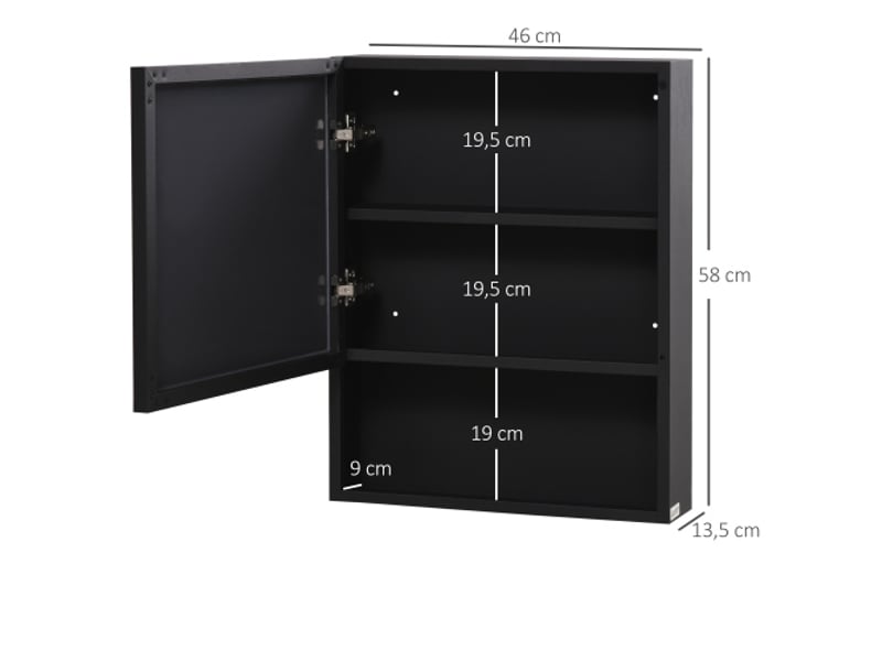  Armoire miroir salle de bain inox 46x13,5x58 cm avec 2 étagères intérieures et niche en verre  - Conforama C