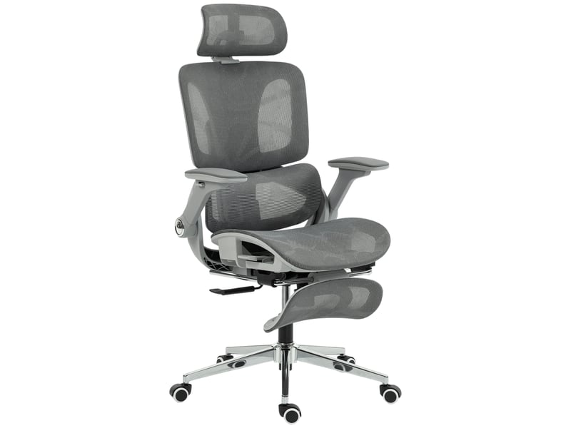  Chaise de bureau ergonomique, chaise d'ordinateur en maille avec dossier indépendant, soutien lombaire, accoudoirs rabattables 4d, grise  - Conforama B