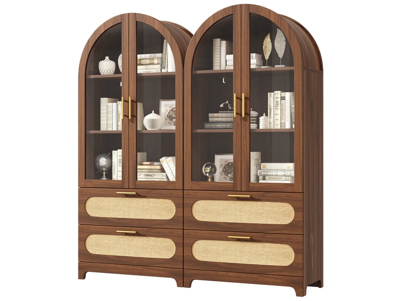  Vitrine 2 portes vitrées, 2 tiroirs, 3 étagères réglables, style rétro, en mdf décor bois, 80 × 40 × 175 cm  - Conforama A