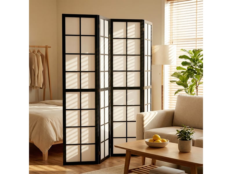  Paravent interieur pliable 4 panneaux 160 x 170 cm séparateur de pièce pour salon chambre à maison coucher, noir  - Conforama A