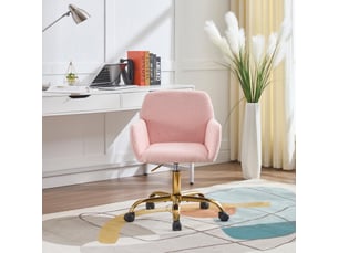 Chaise de bureau - 54.9x39.8x84.3cm - pivotante en tissu bouclé, hauteur réglable, fauteuil pied métal doré - rose