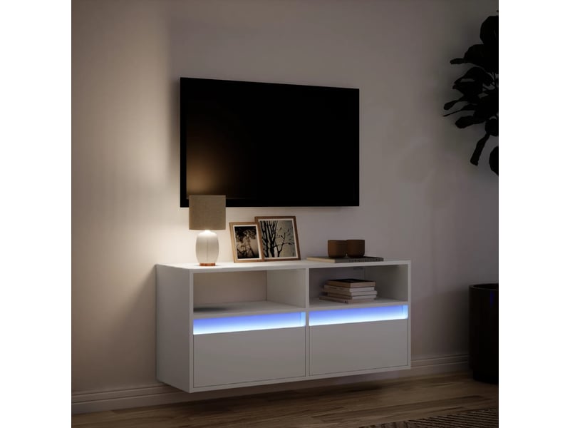  Meuble tv - banc tv - meuble de rangement mural avec lumières led blanc 100x31x45 cm  - Conforama E