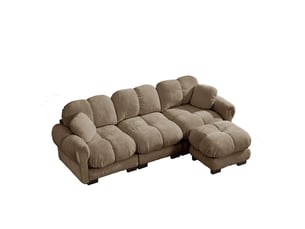 Canapé d'angle, canapé 3 places, avec pouf, style cloud, pour salon, mobilier pour espace de vie, marron