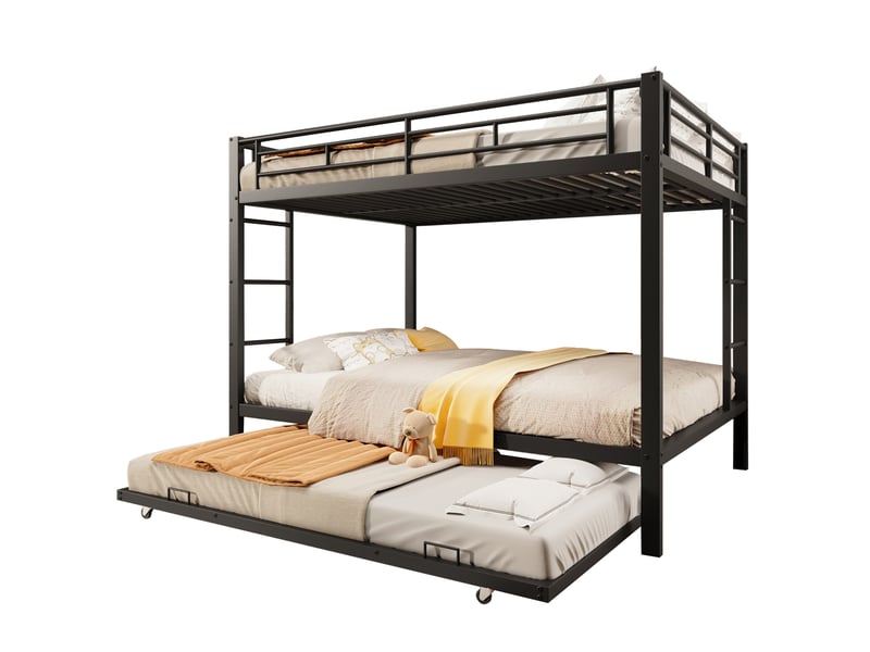  Lit superposé gigogne enfant 140x200 cm en métal avec lit tiroir 90x190 cm, barrières de sécurité, lit extensible gain de place - noir  - Conforama A