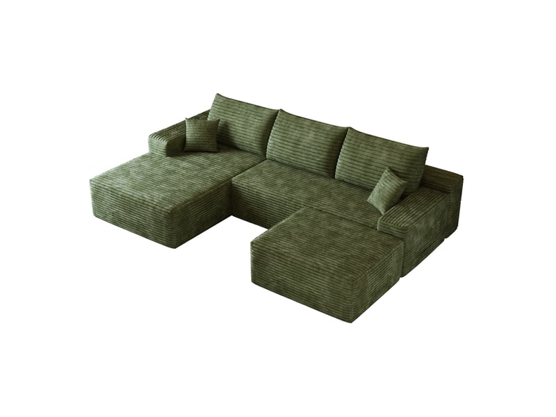  Canapé modulaire d'angle 270x175 cm, méridienne en l, assise profonde, 4 places, tissu côtelé, vert  - Conforama A