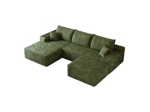 Canapé modulaire d'angle 270x175 cm, méridienne en l, assise profonde, 4 places, tissu côtelé, vert
