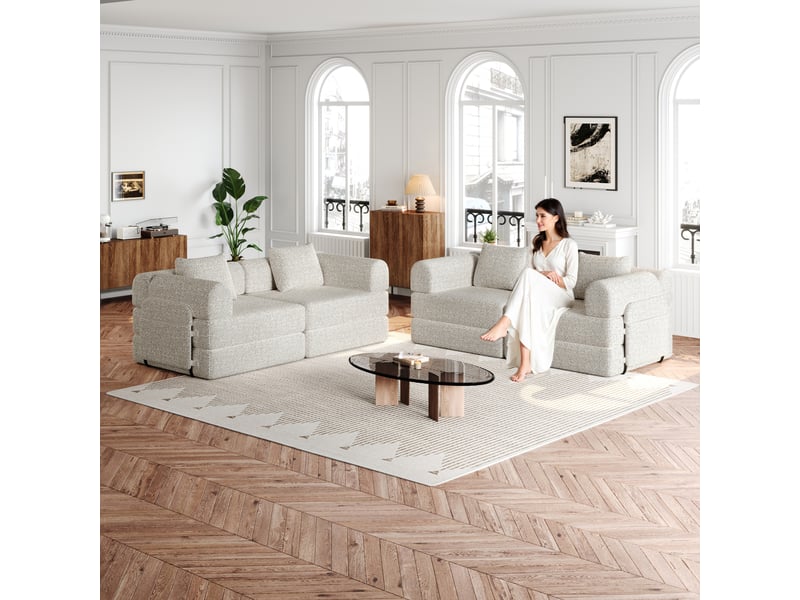  Canapé-lit 2 en 1 en chenille avec rangement dans l’accoudoir, trois cadres métalliques et plusieurs configurations possibles  - Conforama B