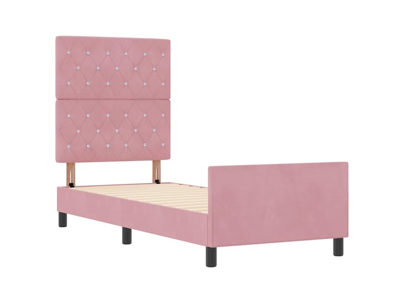  Lit simple- lit adulte -  lit à ressorts avec tête de lit rose 80 x 200 cm velours  - Conforama D