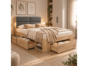 Lit avec rangement 140x200 cm <strong></strong> <strong>OMNIGLINT TRADING LTD</strong> coloris naturel