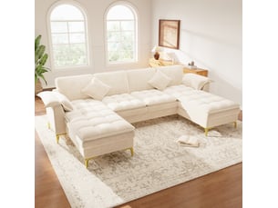 Canapé d'angle en u 4 places avec 2 méridiennes, chenille beige, cravdom