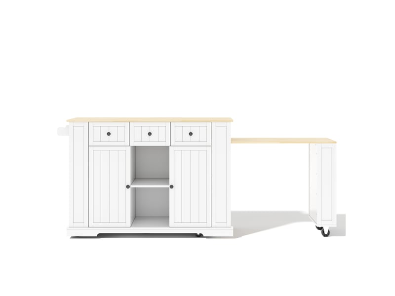 Îlot de cuisine,138x55x93 cm,extensible avec rangement,mdf,blanc et naturel - Conforama D
