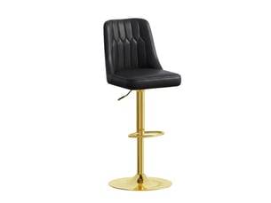 Lot de 2 tabourets de bar réglable en hauteur, cuir pu noir capitonné et pieds en métal doré