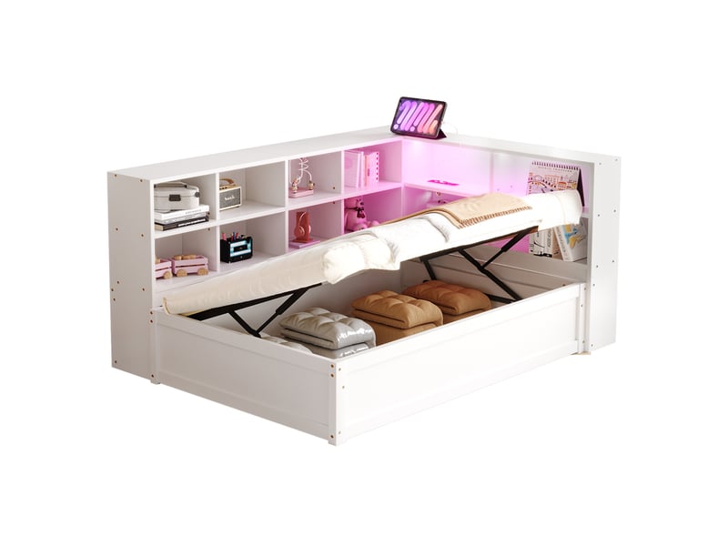  Modenvie lit banquette 90x200 cm - avec rangements et prise intégrée, avec télécommande - blanc  - Conforama A