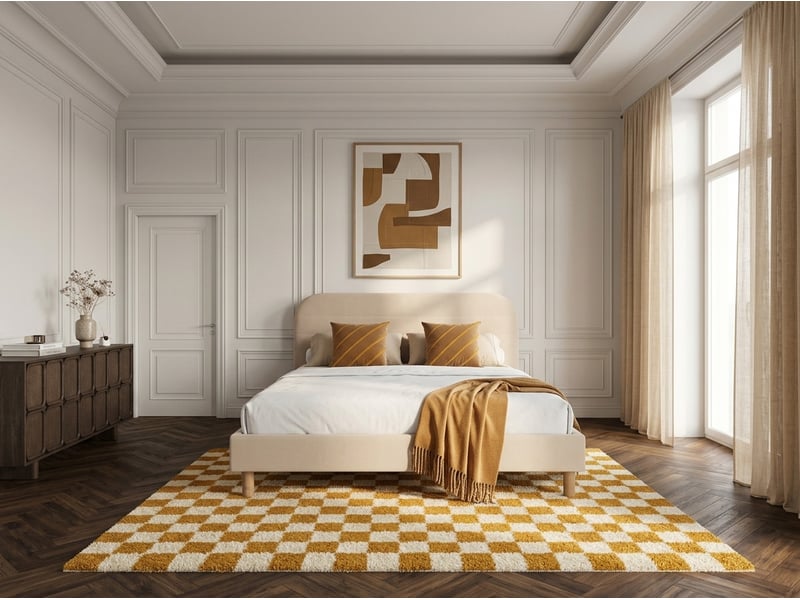  Bobochic lit kaya tissu velours lisse avec lattes massives beige 140x190 KAYA - Conforama B