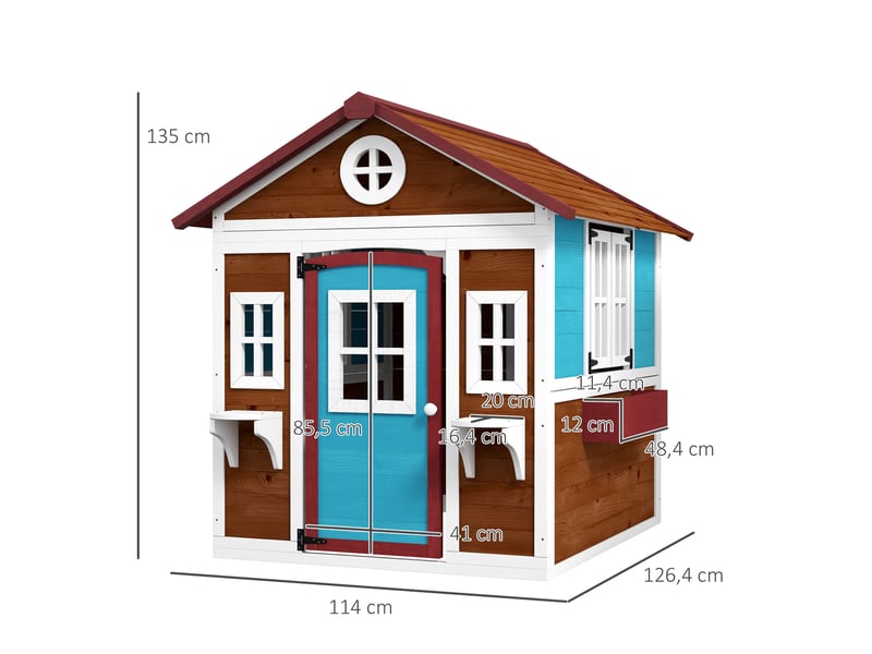  Cabane enfant extérieur maison enfant extérieure avec porte fenêtres et jardinières 114 x 126,4 x 135 cm marron  - Conforama C