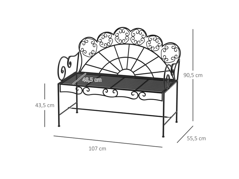  Banc jardin 2 places, robuste antirouille, terrassejardinextérieur, 107x55,5x92 cm, noir.  - Conforama E
