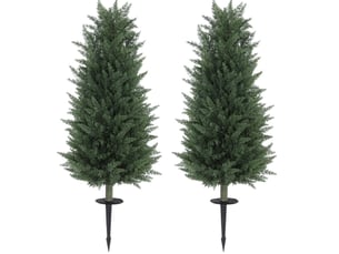 Cyprès artificiels 100 cm – vert – lot de 2 avec piquets de sol pour décoration intérieure et extérieure
