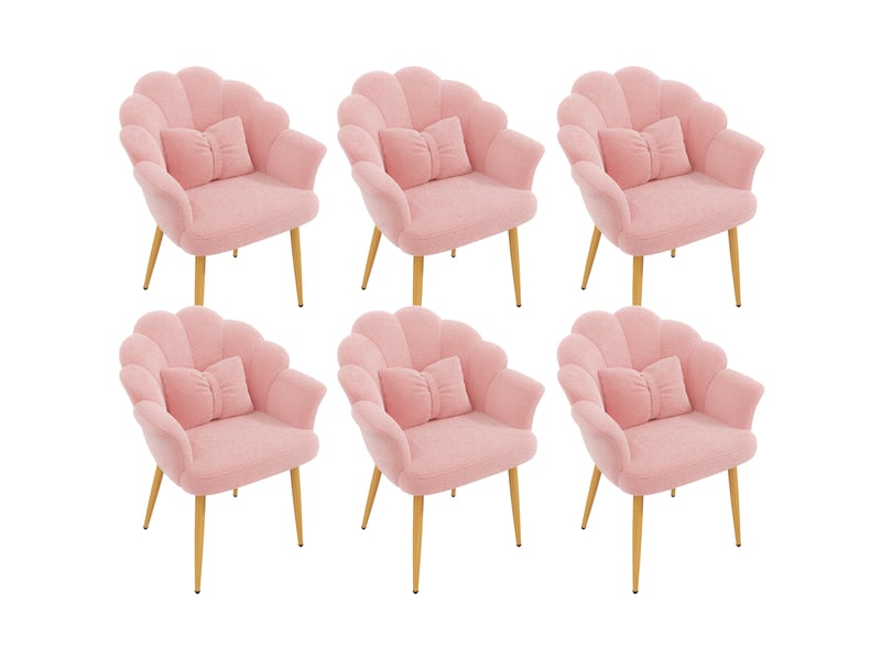  Lot de 6 fauteuils de salle à manger 64x65,5x85 cm en tissu teddy rose  - Conforama A