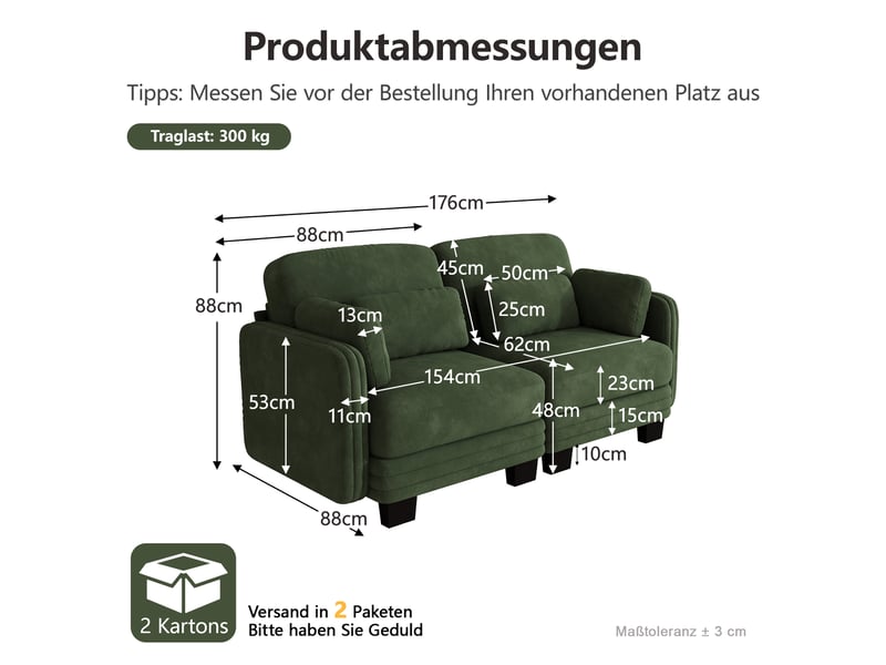 Canapé modulable - 2 places - coussins d'accoudoirs - tissu chenille - structure en bois massif - mobilier de salon - vert CozyNest - Conforama D