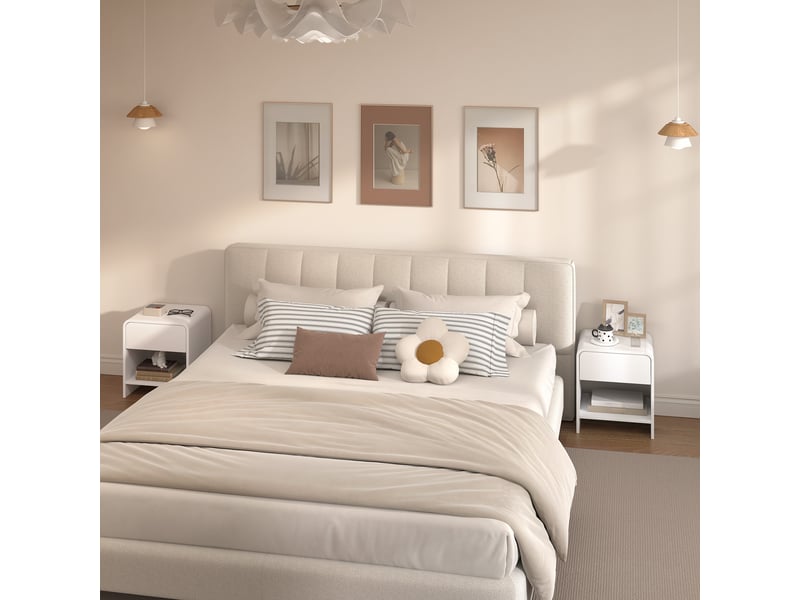 Lot de 2 tables de chevet, table d'appoint moderne avec compartiment ouvert et tiroir, 40 x 35 x 45 cm, blanc  - Conforama D