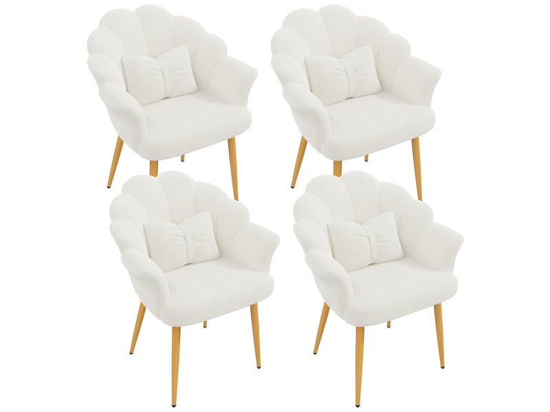  Lot de 4 fauteuils de salle à manger 64x65,5x85 cm en tissu bouclette blanc  - Conforama A