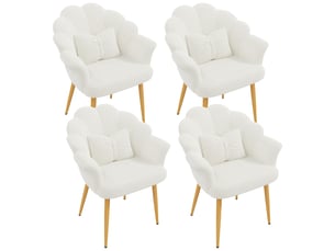 Lot de 4 fauteuils de salle à manger 64x65,5x85 cm en tissu bouclette blanc