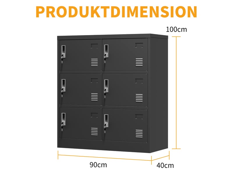  Armoire de rangement bureau 6 portes 90x40x100cm noire acier, casiers avec serrures  - Conforama C