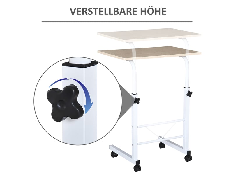  Table d’appoint en c réglable 68-78 cm, acier, roulettes avec freins, érable  - Conforama D