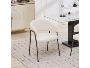 Chaises de salle à manger en chenille avec accoudoirs, rembourrées, pieds métal bronze antique – beige, vendu à l’unité