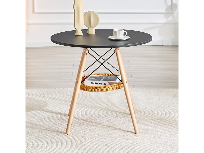 Table à manger ronde,80x80x71,5 cm,pour 2 à 4 personnes avec rangement,mdf,noir - Conforama B