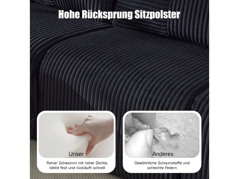 Canapé modulable, canapé de salon – noir, porte-gobelets, en velours tricoté - Conforama W