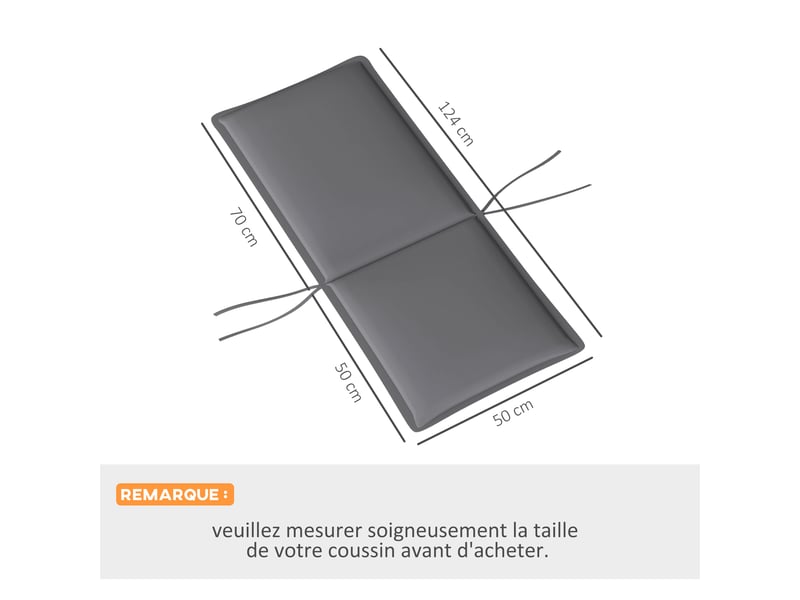  Lot de 4 coussins de chaise extérieur avec attaches et bande réglable, anti-décoloration upf50+, 124x50x5cm, gris  - Conforama E