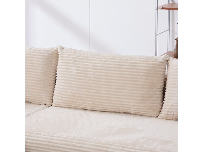 Canapé modulable ivoire tissu chenille, canapé sectionnel mousse 30d haute résilience, fond antidérapant - Conforama W