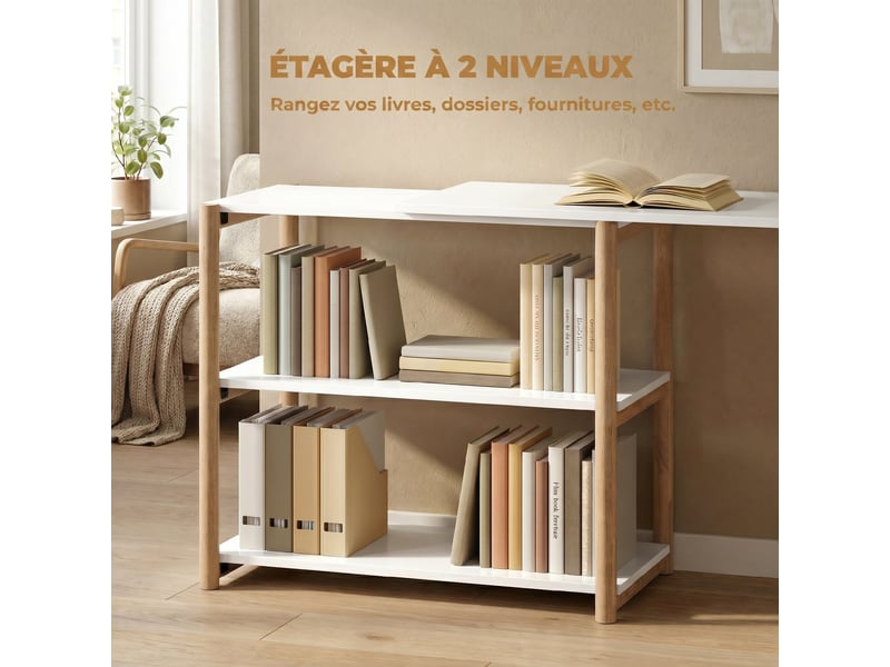  Bureau rotatif modulable avec étagères en mdf et bambou blanc et coloris chêne  - Conforama E