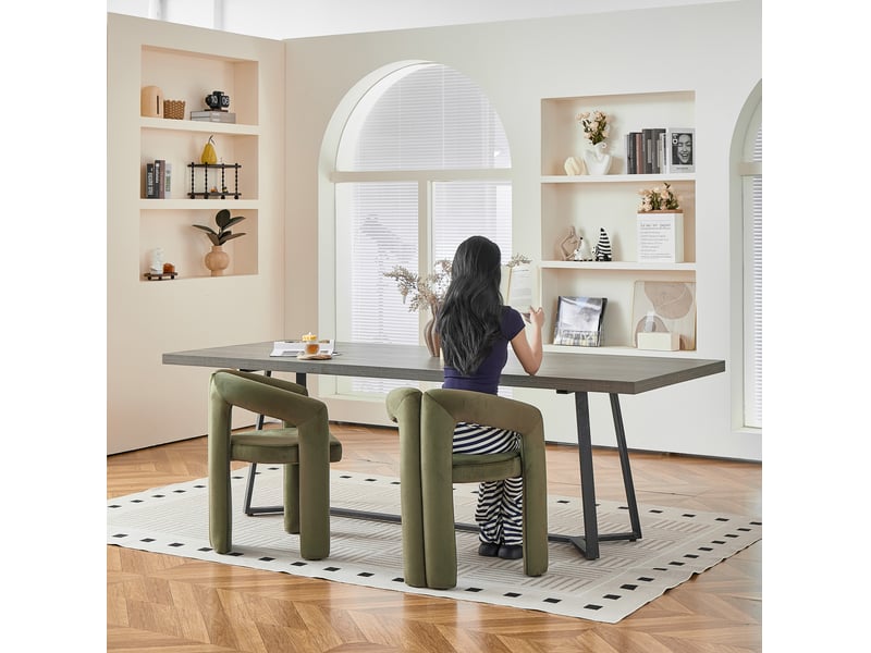  Lot de 2 chaises de salle à manger avec accoudoirs en chenille vert  - Conforama W