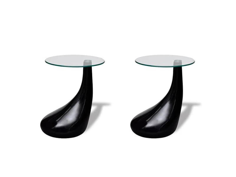  Table basse | table de salon et dessus de table verre rond noir brillant 2 pcs  - Conforama A