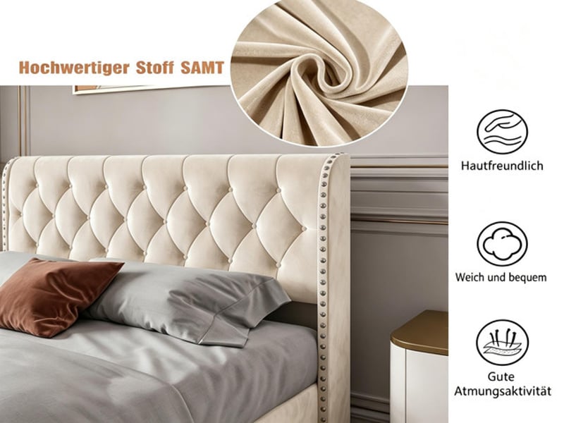 Lit coffre 160x200 cm ezssw, coloris beige - Conforama E