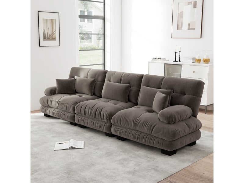  Canapé d'angle, canapé convertible : assise profonde, en chenille, 3 places, marron  - Conforama C